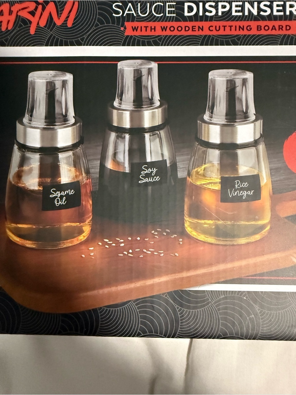 Parini set of Three Sauce Dispensers and wooden cutting board!! NWB - Picture 2 of 9